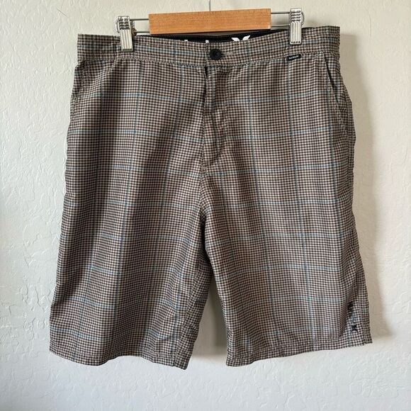 Hurley Men’s size 30 board shorts in check print plaid‎  brown - Picture 1 of 6